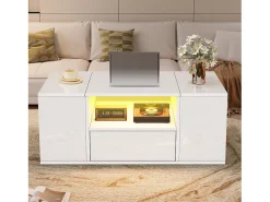 Mesa de centro brilhante 100x50x40 cm - con 1 gaveta e compartimentos de armazenamento - con iluminação LED - Painéis de partículas -^ModernLuxe Hot