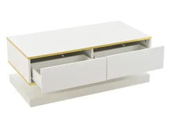 Hot Mesa de centro brilhante 100×50×38 cm - 2 gavetas - acabamento dourado - painel de partículas - Mesa De Centro