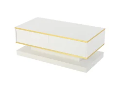 Hot Mesa de centro brilhante 100×50×38 cm - 2 gavetas - acabamento dourado - painel de partículas - Mesa De Centro