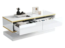 Hot Mesa de centro brilhante 100×50×38 cm - 2 gavetas - acabamento dourado - painel de partículas - Mesa De Centro