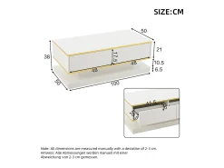 Hot Mesa de centro brilhante 100×50×38 cm - 2 gavetas - acabamento dourado - painel de partículas - Mesa De Centro
