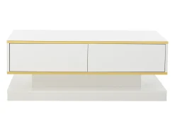Hot Mesa de centro brilhante 100×50×38 cm - 2 gavetas - acabamento dourado - painel de partículas - Mesa De Centro
