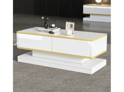 Hot Mesa de centro brilhante 100×50×38 cm - 2 gavetas - acabamento dourado - painel de partículas - Mesa De Centro
