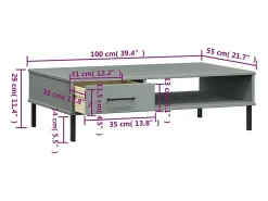 vidaxl Mesa De Centro*Mesa de centro c/ pernas de metal pinho maciço OSLO Cinzento