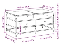 vidaxl Mesa De Centro*Mesa de centro c/ topo de vidro 98,5x50x45 cm cinza sonoma aço Cinzento