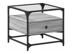vidaxl Mesa De Centro*Mesa de centro c/ topo de vidro 50x50x45 cm cinza sonoma aço Cinzento
