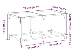 Hot Mesa de centro c/ topo em vidro 78,5x40x40 cm aço Mesa De Centro