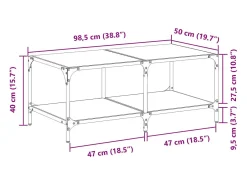 Hot Mesa de centro c/ topo em vidro 98,5x50x40 cm aço Mesa De Centro