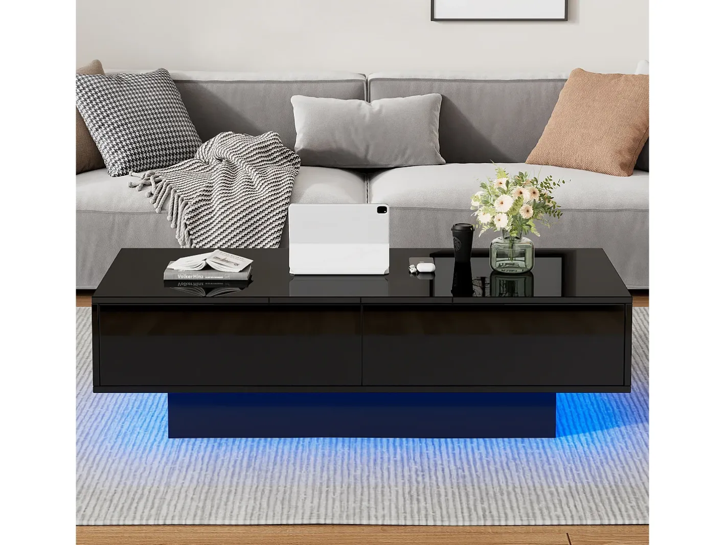 Best Mesa de centro com 2 gavetas - 115 x 55 x 34 cm - LEDs - Aglomerado - brilhante Mesa De Centro