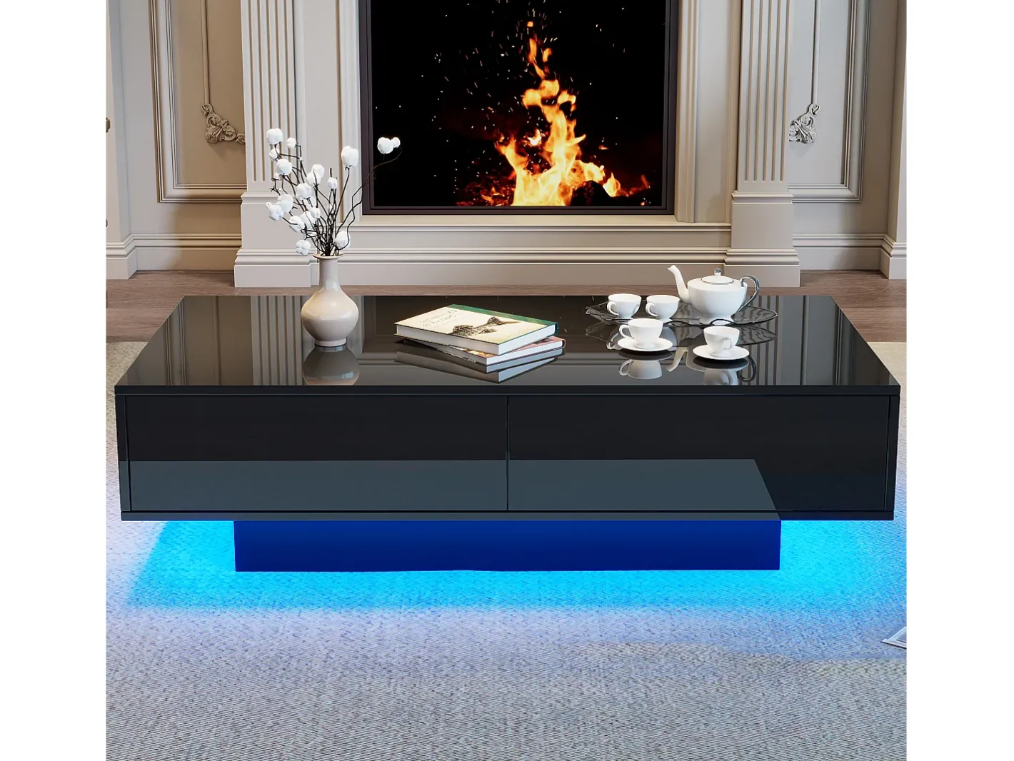 Best Mesa de centro com 2 gavetas - 115 x 55 x 34 cm - LEDs - Aglomerado - brilhante Mesa De Centro