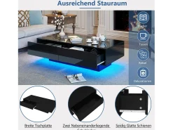 Best Mesa de centro com 2 gavetas - 115 x 55 x 34 cm - LEDs - Aglomerado - brilhante Mesa De Centro
