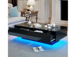 Best Mesa de centro com 2 gavetas - 115 x 55 x 34 cm - LEDs - Aglomerado - brilhante Mesa De Centro