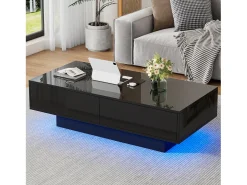 Best Mesa de centro com 2 gavetas - 115 x 55 x 34 cm - LEDs - Aglomerado - brilhante Mesa De Centro