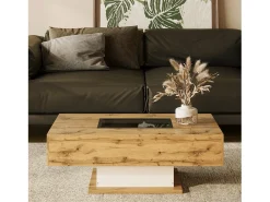 Best Mesa de centro com 2 gavetas e compartimento - 110,2 x 60 x 39,7 cm - LEDs - Madeira MDF - Natural Mesa De Centro