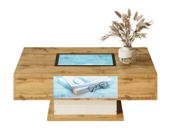 Best Mesa de centro com 2 gavetas e compartimento - 110,2 x 60 x 39,7 cm - LEDs - Madeira MDF - Natural Mesa De Centro