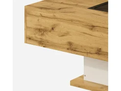 Best Mesa de centro com 2 gavetas e compartimento - 110,2 x 60 x 39,7 cm - LEDs - Madeira MDF - Natural Mesa De Centro
