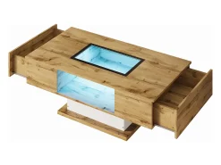 Best Mesa de centro com 2 gavetas e compartimento - 110,2 x 60 x 39,7 cm - LEDs - Madeira MDF - Natural Mesa De Centro