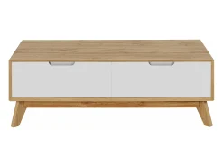 Mesa de centro com 1 gaveta em pinho branco e mel Mesa De Centro