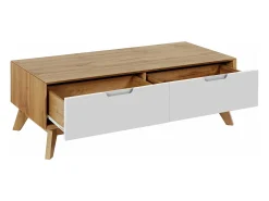 Mesa de centro com 1 gaveta em pinho branco e mel Mesa De Centro
