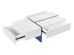 Best Mesa de centro com 3 gavetas 100x50 cm, iluminação LED Bluetooth, tampo em folheado de mármore Mesa De Centro