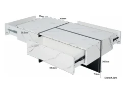 Best Mesa de centro com 3 gavetas 100x50 cm, iluminação LED Bluetooth, tampo em folheado de mármore Mesa De Centro