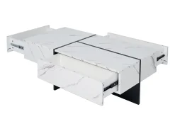 Best Mesa de centro com 3 gavetas 100x50 cm, iluminação LED Bluetooth, tampo em folheado de mármore Mesa De Centro