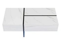 Best Mesa de centro com 3 gavetas 100x50 cm, iluminação LED Bluetooth, tampo em folheado de mármore Mesa De Centro