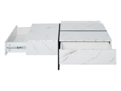 Best Mesa de centro com 3 gavetas 100x50 cm, iluminação LED Bluetooth, tampo em folheado de mármore Mesa De Centro