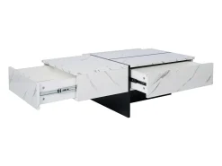 Best Mesa de centro com 3 gavetas 100x50 cm, iluminação LED Bluetooth, tampo em folheado de mármore Mesa De Centro