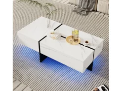 Best Mesa de centro com 3 gavetas 100x50 cm, iluminação LED Bluetooth, tampo em folheado de mármore Mesa De Centro