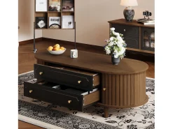 Best Mesa de centro com acabamento em nogueira - 100 x 50 x 36 cm - com 2 gavetas + porta de enrolar - aglomerado - marrom Mesa De Centro
