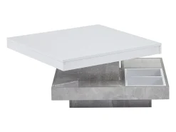 Outlet Mesa de centro com arrumação 70x70x36 cm - tampo brilhante giratório 360° - Branco e Cinza Mesa De Centro