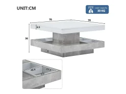 Outlet Mesa de centro com arrumação 70x70x36 cm - tampo brilhante giratório 360° - Branco e Cinza Mesa De Centro