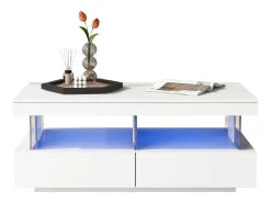 Online Mesa de centro com LED - 2 gavetas e 2 compartimentos - estilo moderno - Mesa De Centro