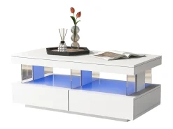 Online Mesa de centro com LED - 2 gavetas e 2 compartimentos - estilo moderno - Mesa De Centro