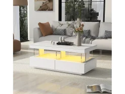 Online Mesa de centro com LED - 2 gavetas e 2 compartimentos - estilo moderno - Mesa De Centro