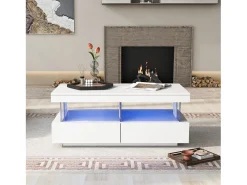 Online Mesa de centro com LED - 2 gavetas e 2 compartimentos - estilo moderno - Mesa De Centro
