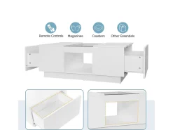 Sale Mesa de centro com LED - 2 gavetas e 1 compartimento aberto - Mesa De Centro