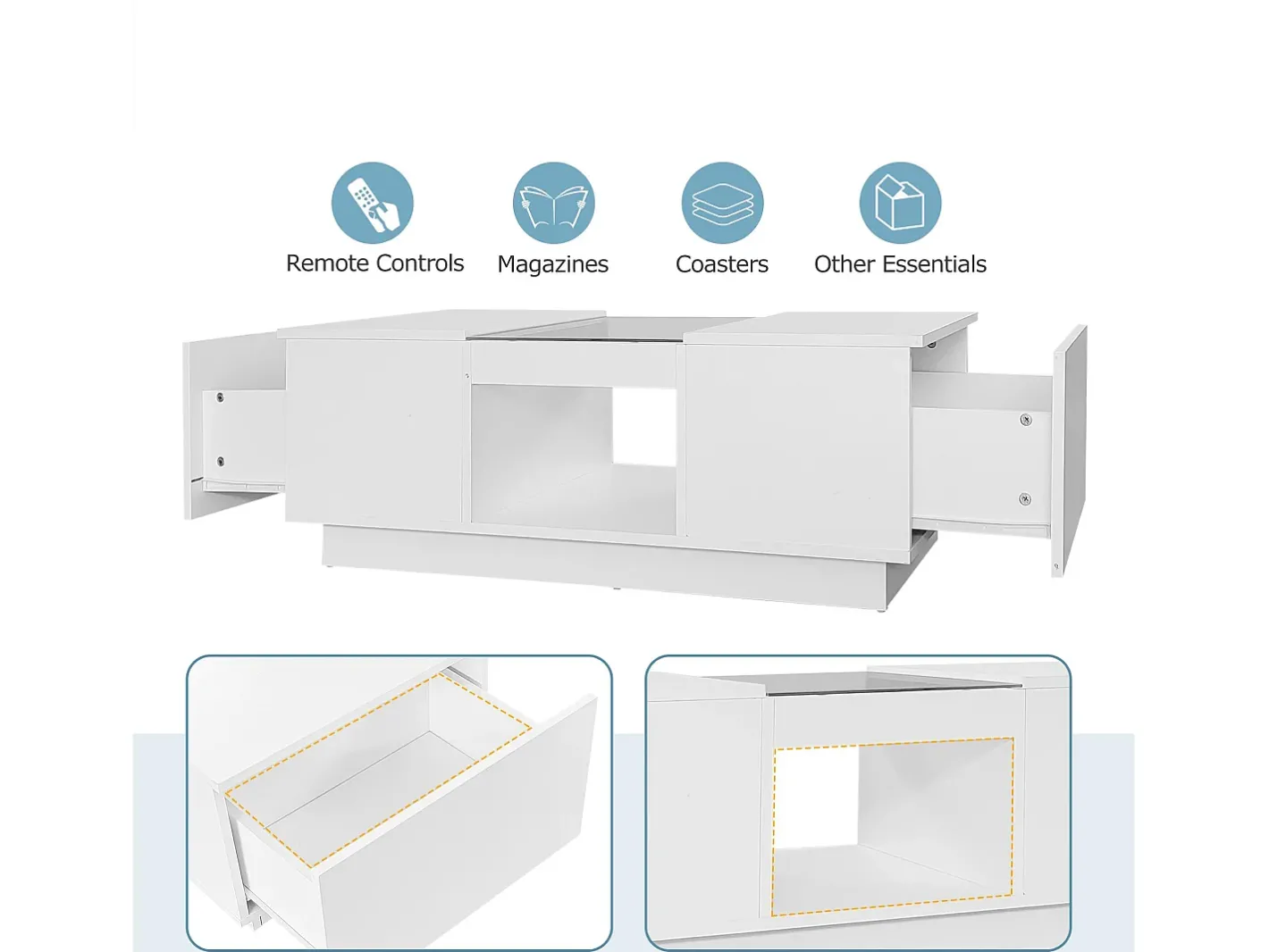 Sale Mesa de centro com LED - 2 gavetas e 1 compartimento aberto - Mesa De Centro