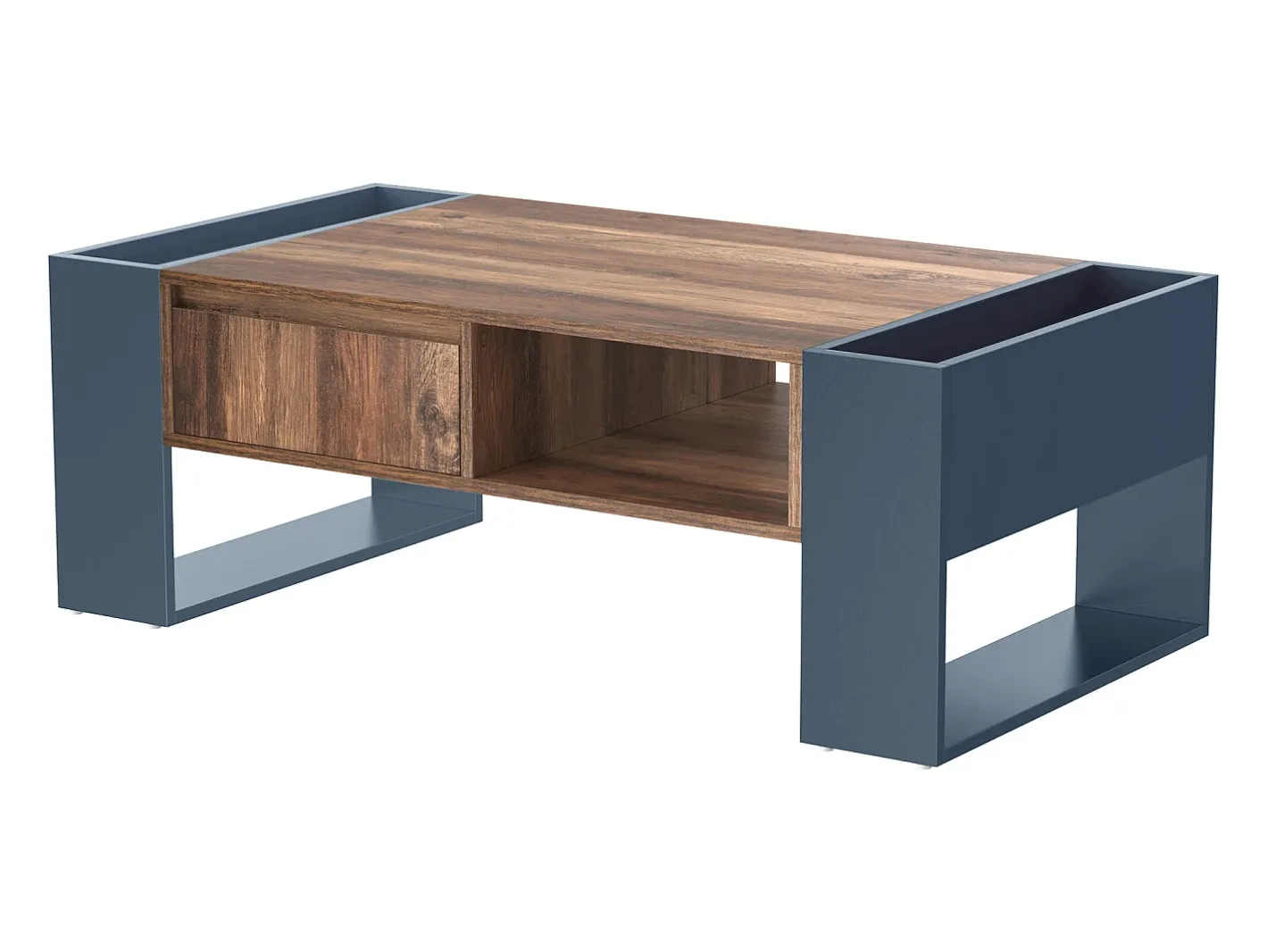 Mesa de centro com uma gaveta - estilo industrial - Castanho e Preto^ModernLuxe Discount