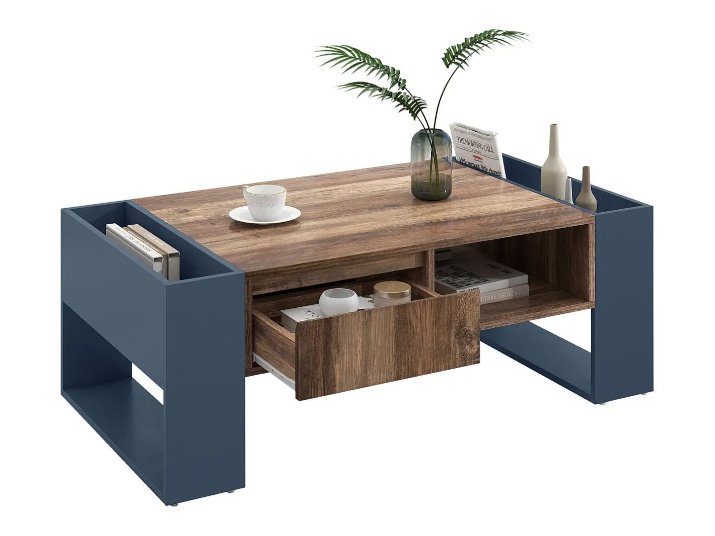 Mesa de centro com uma gaveta - estilo industrial - Castanho e Preto^ModernLuxe Discount