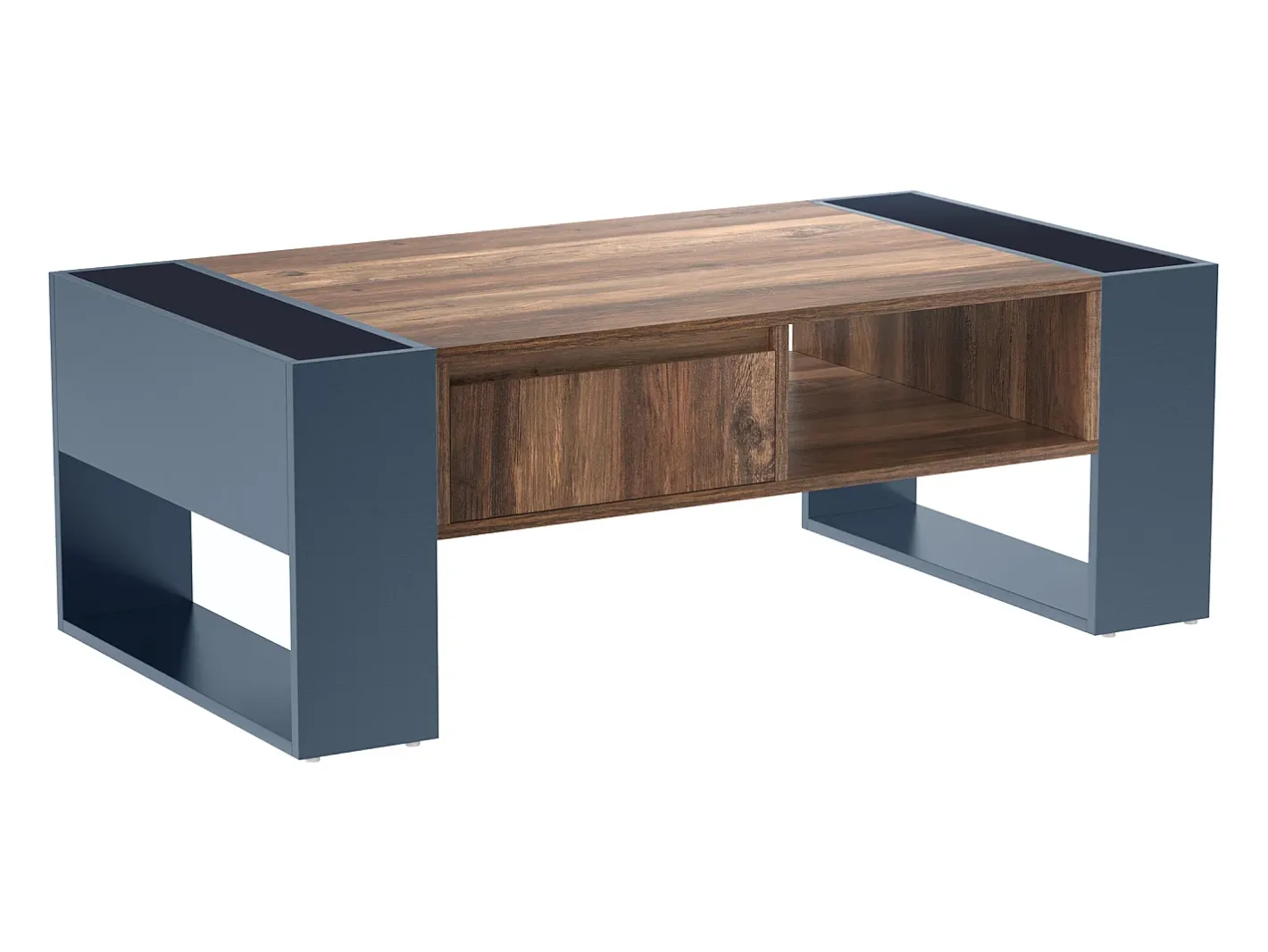 Mesa de centro com uma gaveta - estilo industrial - Castanho e Preto^ModernLuxe Discount
