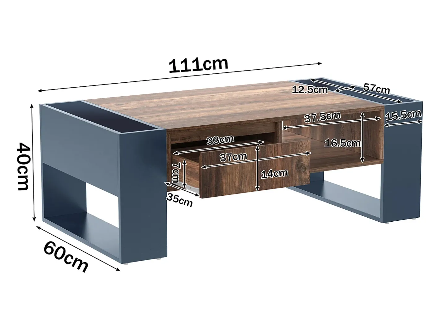 Mesa de centro com uma gaveta - estilo industrial - Castanho e Preto^ModernLuxe Discount