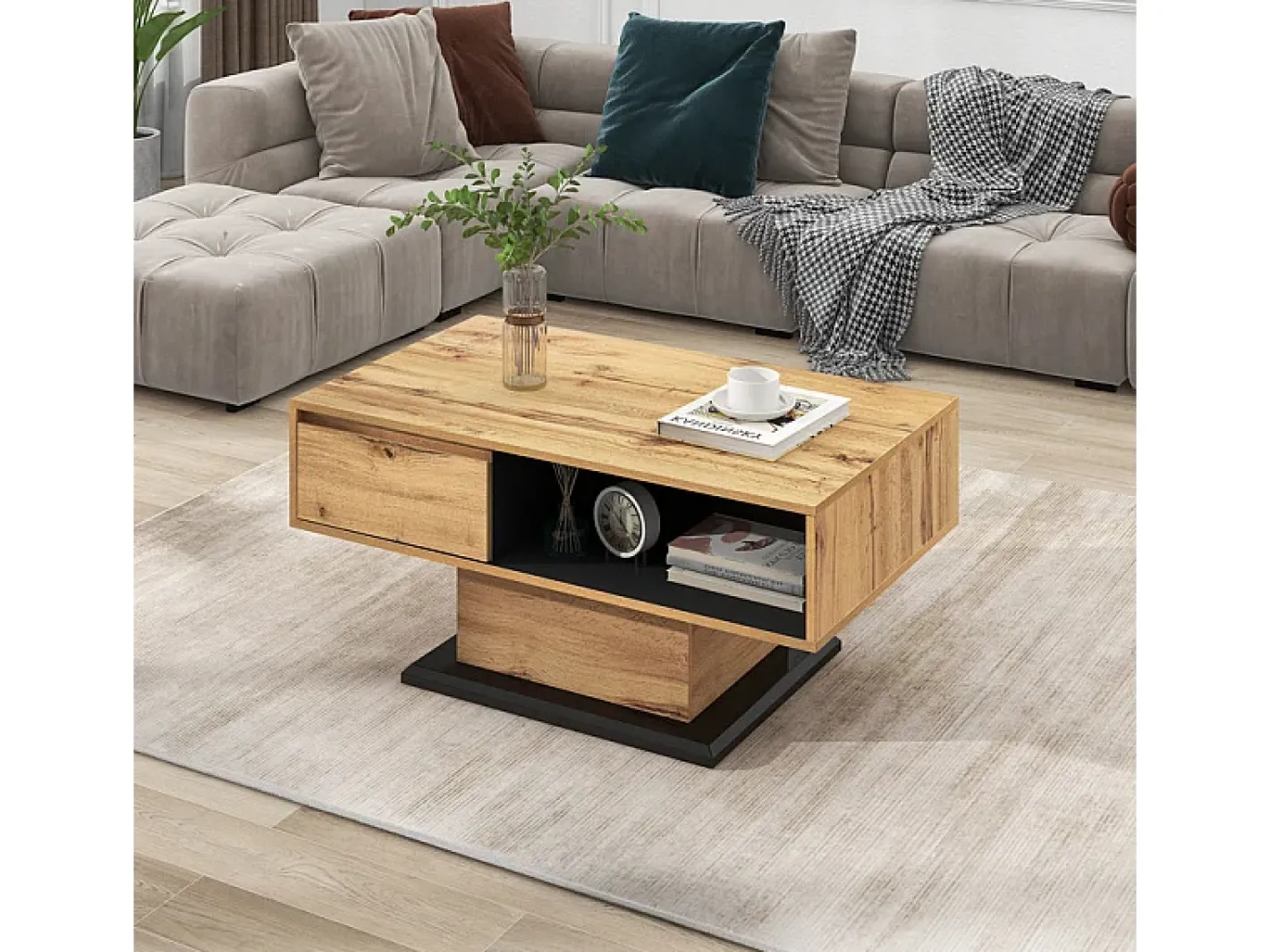 Mesa de centro com uma gaveta e nicho - estilo industrial - Natural^ModernLuxe Outlet
