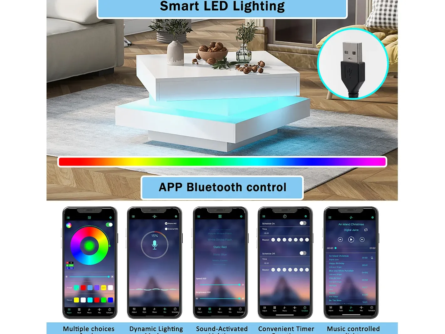 Online Mesa de centro contemporânea com LED em 16 cores - formato quadrado - Mesa De Centro