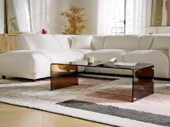 Sale Mesa de centro curva em vidro temperado - Marrom - ALONZO Mesa De Centro