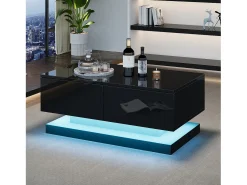 Mesa de centro de alto brilho 90x50x38cm - com 2 gavetas - com iluminação LED - preta*ModernLuxe New