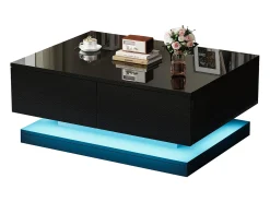 Mesa de centro de alto brilho 90x50x38cm - com 2 gavetas - com iluminação LED - preta*ModernLuxe New