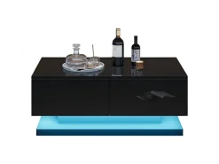 Mesa de centro de alto brilho 90x50x38cm - com 2 gavetas - com iluminação LED - preta*ModernLuxe New