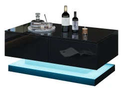 Mesa de centro de alto brilho 90x50x38cm - com 2 gavetas - com iluminação LED - preta*ModernLuxe New